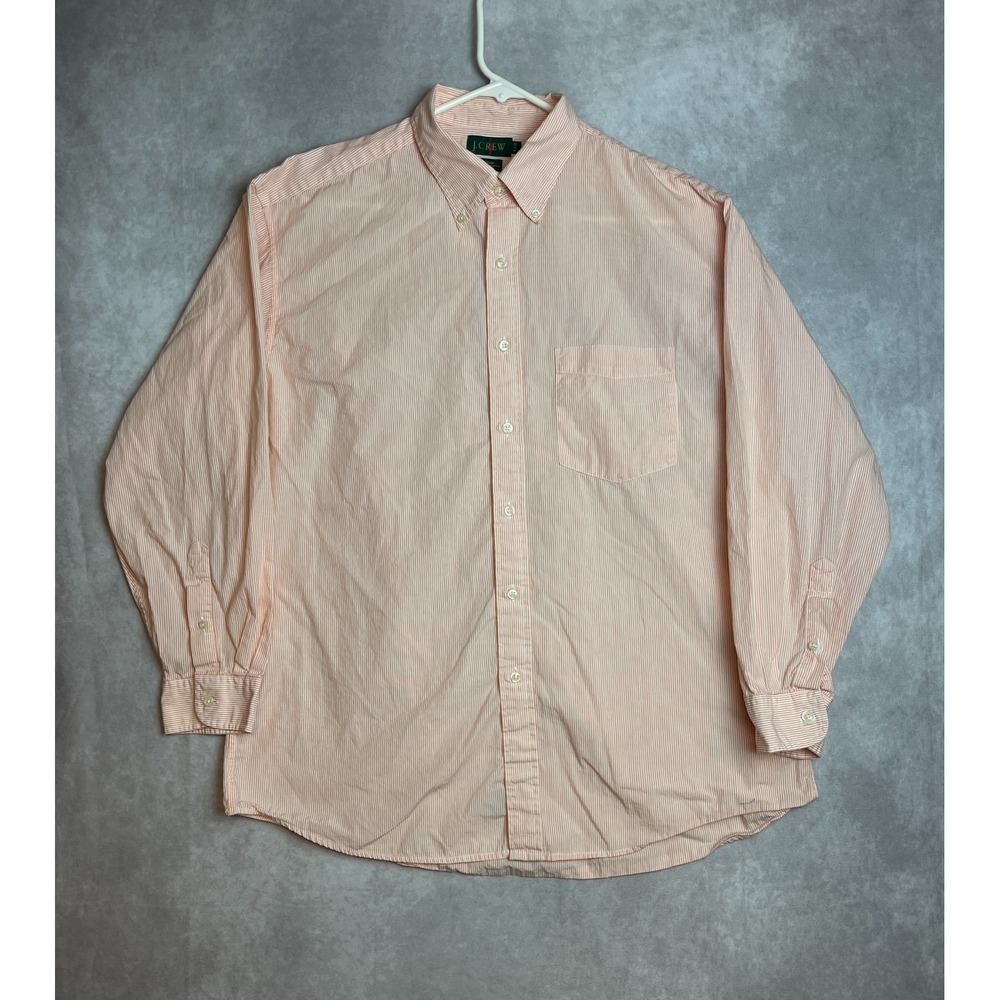 Vintage J Crew Oarsman Shirt Mens 16.5 33 Orange Striped Button Up Long Sleeve